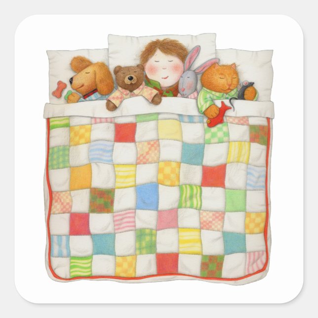 COZY QUILT Small Square Stickers  (Front)