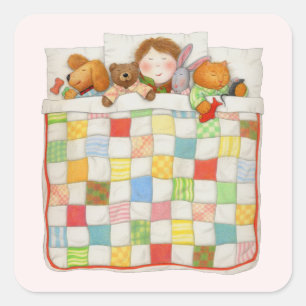 COZY QUILT Small Square Stickers - Pink
