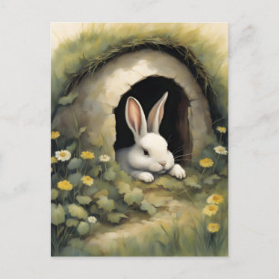 Cozy Rabbit in a Flowering Burrow Postcard