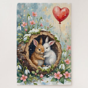 Cozy Rabbits Huddled with Valentine Balloon Jigsaw Puzzle
