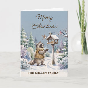 Cozy Raccoon & Birds Woodland Winter Custom Card