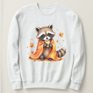 Cozy Raccoon in a Blanket Drinking Coffee weather Sweatshirt
