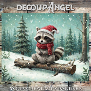 Cozy Raccoon in Xmas Cheer - Decoupage - Tissue Paper