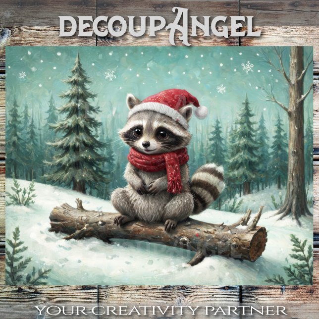 Cozy Raccoon in Xmas Cheer - Decoupage - Tissue Paper (Creator Uploaded)