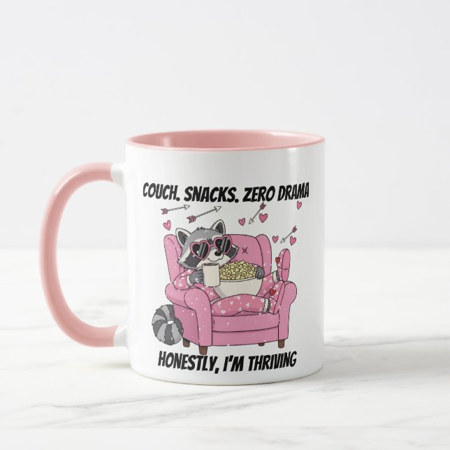 Cozy Raccoon Valentine Pajama Couch Snack Mug (Left)