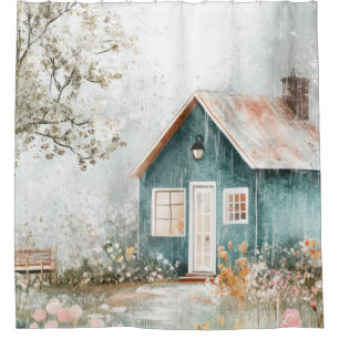Cozy Rainy Cottage Wildflower Garden Scene