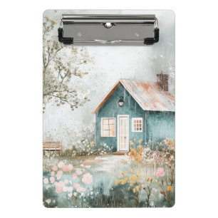 Cozy Rainy Cottage Wildflower Garden Scene Mini Clipboard