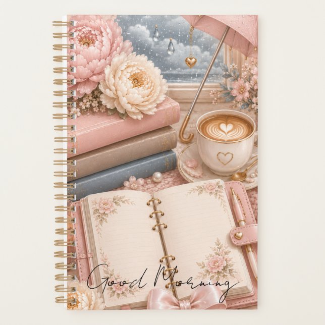 Cozy Rainy Day Floral Planner Editable (Front)