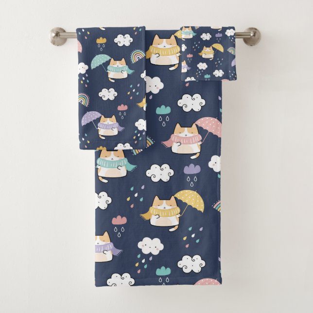 Cozy Rainy Day Pattern Bath Towel Set (Insitu)