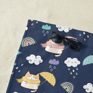 Cozy Rainy Day Pattern Beach Towel