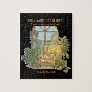 Cozy Rainy Day Retreat   Cute Cat with Books  Jigsaw Puzzle