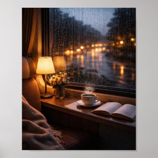 Cozy Rainy Train Window Poster