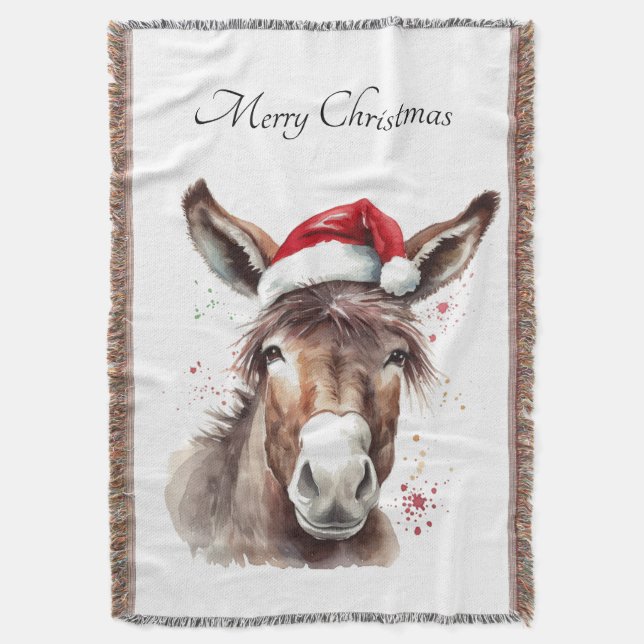 Cozy Ranch Donkey Christmas Home Style Throw Blanket (Front Vertical)