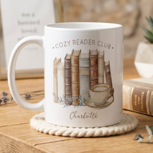 Cozy Reader Club Watercolor Floral Books Script Coffee Mug