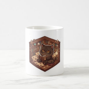 Cozy Reading Black Cat in Library Bookshelf Dioram Coffee Mug