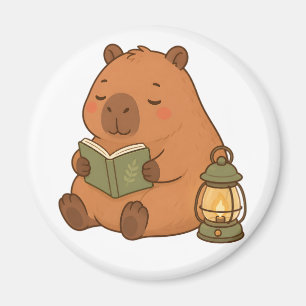 Cozy Reading Capybara Lantern Kawaii Fridge Magnet