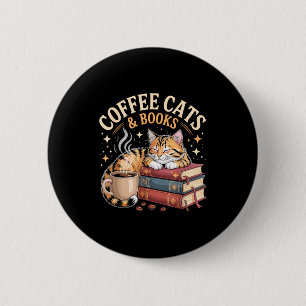 Cozy Reading Cat Coffee And Books Lover Artwork 2 Inch Round Button