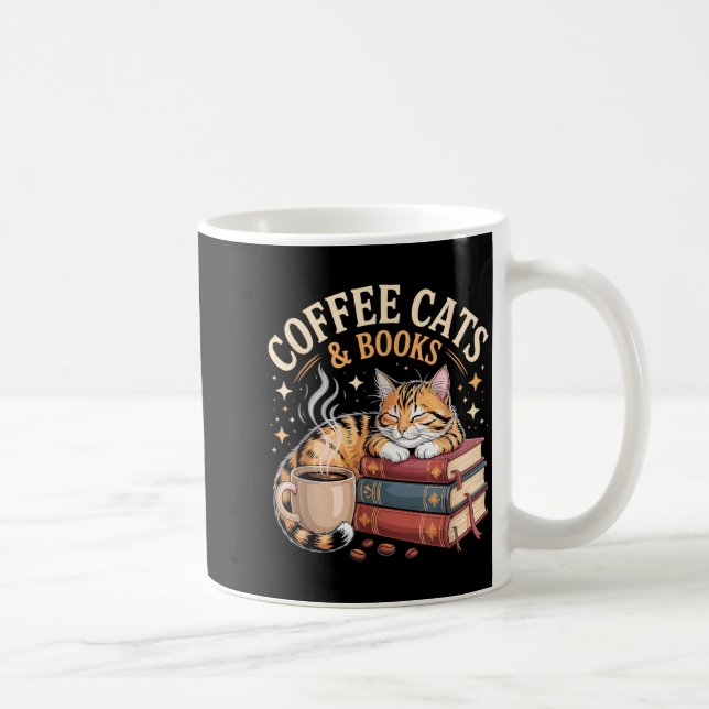 Cozy Reading Cat Coffee And Books Lover Artwork  Coffee Mug (Right)