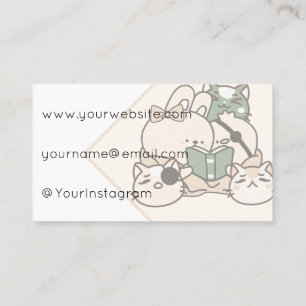 Cozy Reading Cat Group with Bunny Business Card