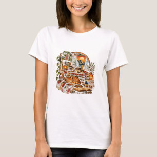 Cozy Reading Cat Illustration T-Shirt