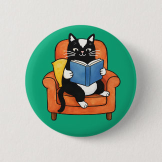 Cozy Reading Cat in Armchair Book lover 2 Inch Round Button