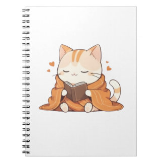 Cozy Reading Cat Kawaii Bookworm Kitten Design Notebook