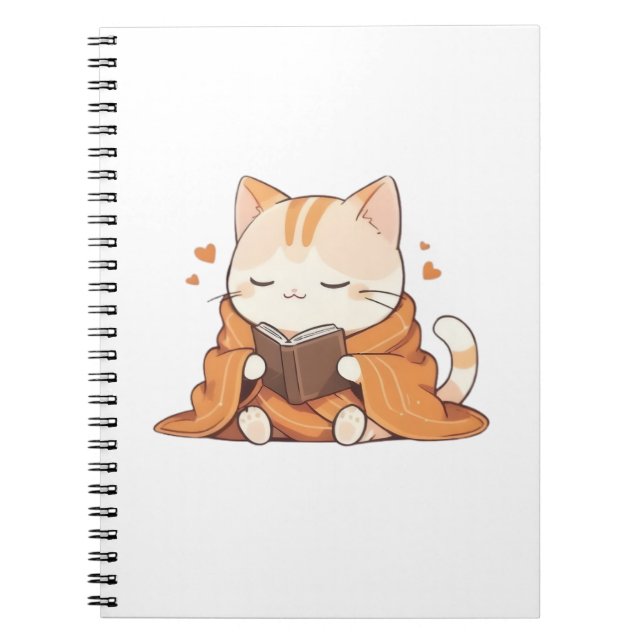 Cozy Reading Cat Kawaii Bookworm Kitten Design Notebook (Front)