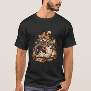 Cozy Reading Cats Vintage Book Lover Design T-Shirt