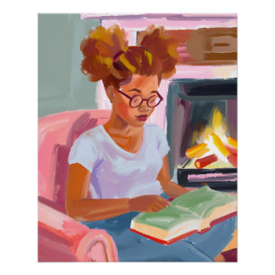 Cozy Reading Days: Afro Girl in a Peaceful Settin Poster