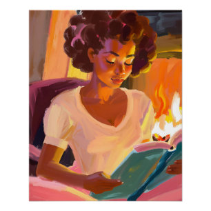 Cozy Reading Days: Afro Girl in a Peaceful Setting Poster