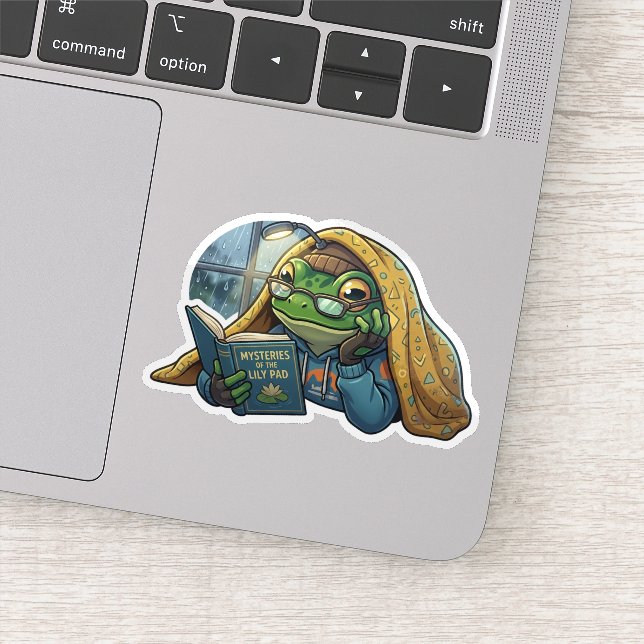 Cozy Reading Frog Sticker (Detail)