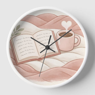 Cozy Reading Moment - Coffee and Book Lover Design Clock