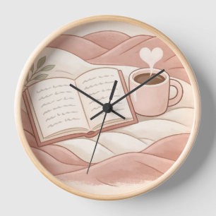 Cozy Reading Moment - Coffee and Book Lover Design Clock