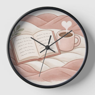 Cozy Reading Moment - Coffee and Book Lover Design Clock