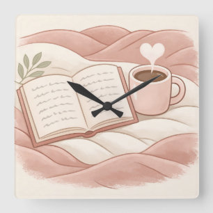 Cozy Reading Moment - Coffee and Book Lover Design Square Wall Clock