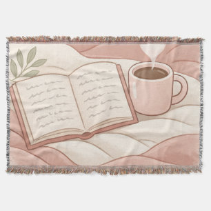Cozy Reading Moment - Coffee and Book Lover Design Throw Blanket
