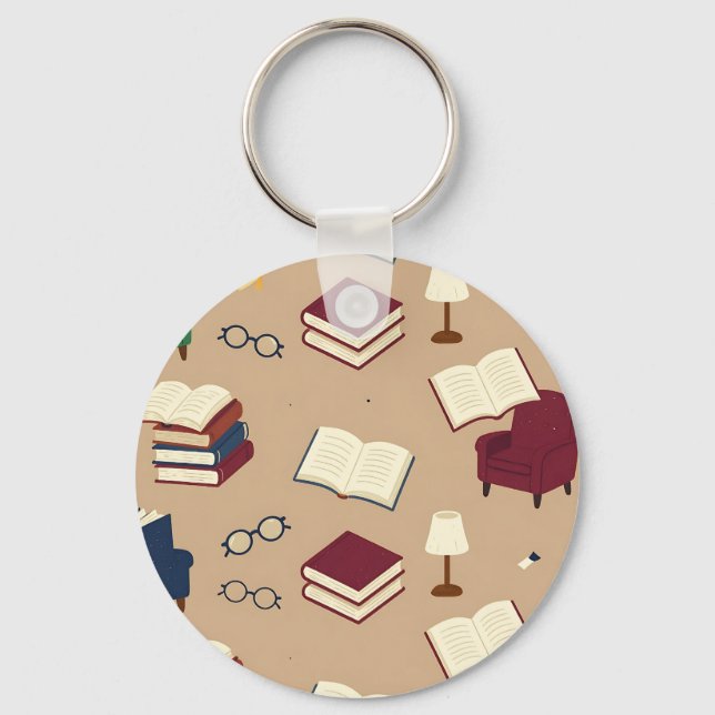 Cozy Reading Nook Books Pattern Keychain (Front)