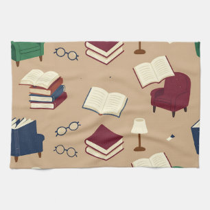 Cozy Reading Nook Books Pattern Kitchen Towel