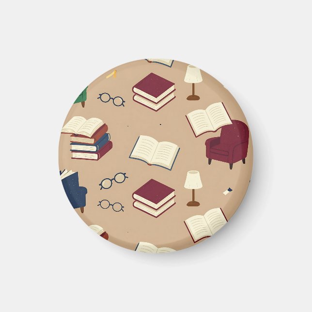 Cozy Reading Nook Books Pattern Magnet (Front)