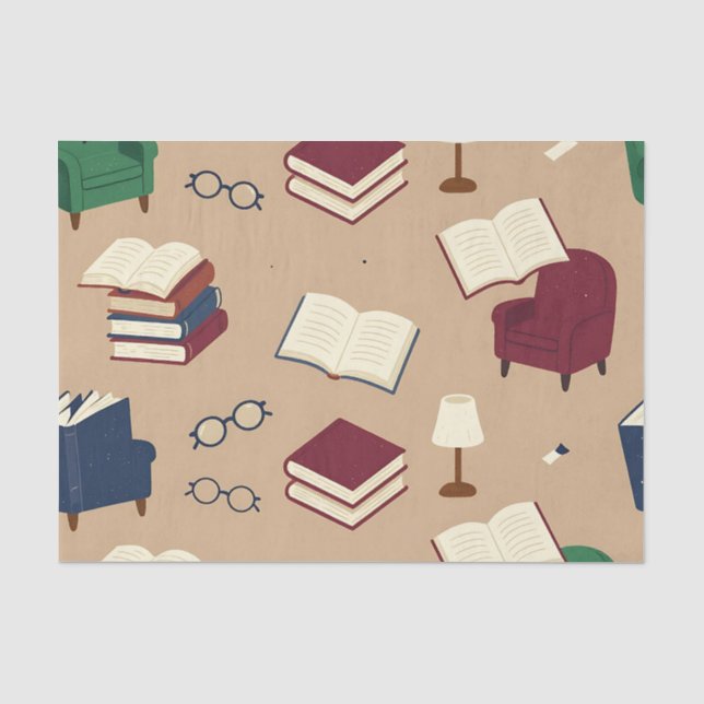 Cozy Reading Nook Books Pattern Tissue Paper (Front)