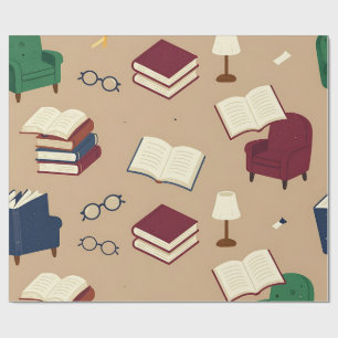 Cozy Reading Nook Books Pattern Wrapping Paper