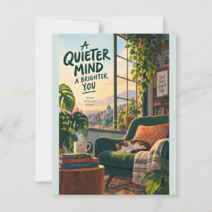 Cozy Reading Nook Illustration with Peaceful Minds Card