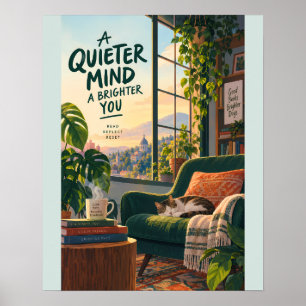 Cozy Reading Nook Illustration with Peaceful Minds Poster