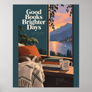 Cozy Reading Nook with Sleeping Cat and Inspiratio Poster