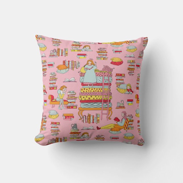 Cozy reading - Princess and the pea Throw Pillow (Front)