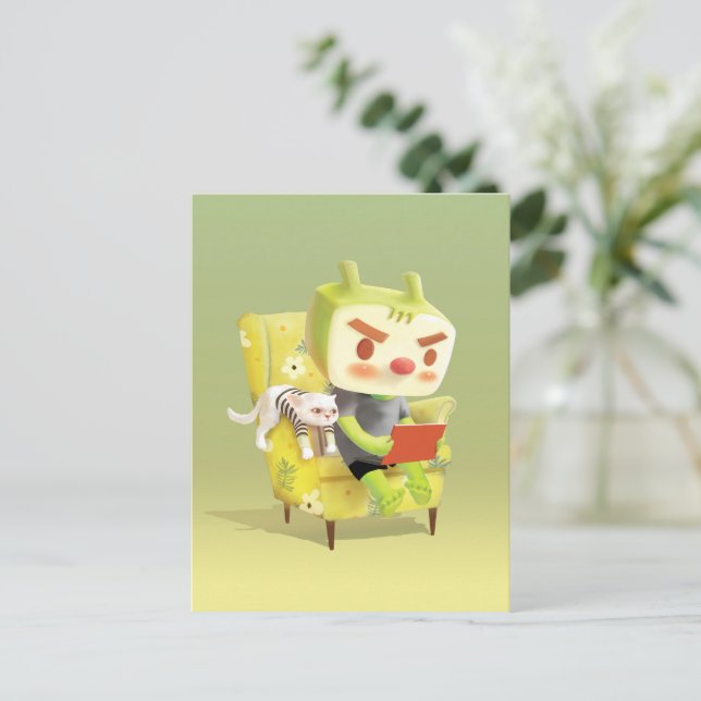 Cozy Reading Time with Pet Announcement Postcard (Standing Front)