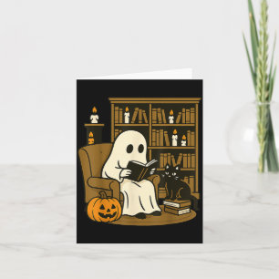 Cozy Reading With Black Cat And Pumpkin Halloween Card