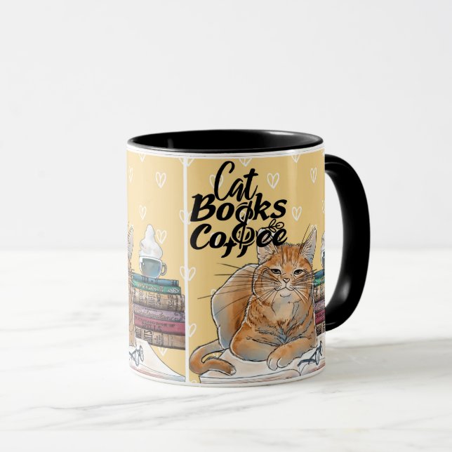 Cozy Reading with Cute Cats and Coffee Vibes Mug (Front Right)