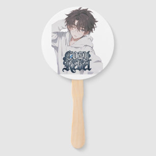 Cozy-Rebel Anime Boy - Aesthetic Glasses Vinyl Hand Fan