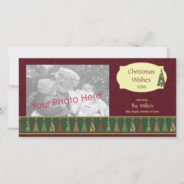 Cozy Red and Green Christmas Tree Photo Card (Front)